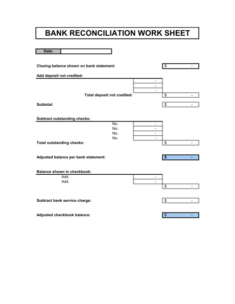 Bank account reconciliation template